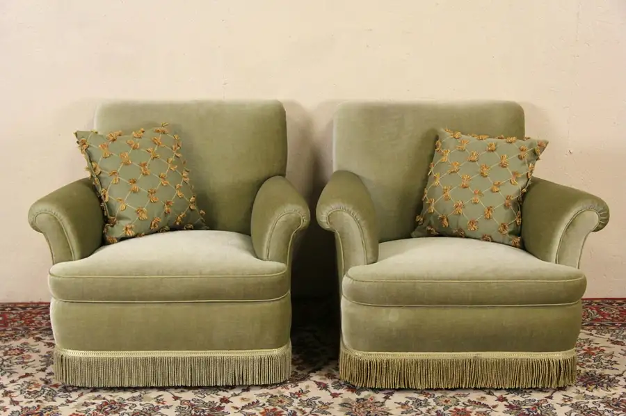 Main image of Pair of Mohair 1940's Vintage Scandinavian Club Chairs, Original Fringe