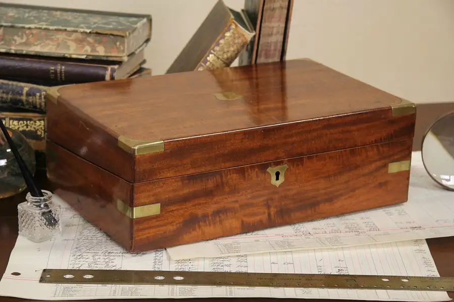 Main image of English 1870 Antique Mahogany & Brass Writing or Document Box
