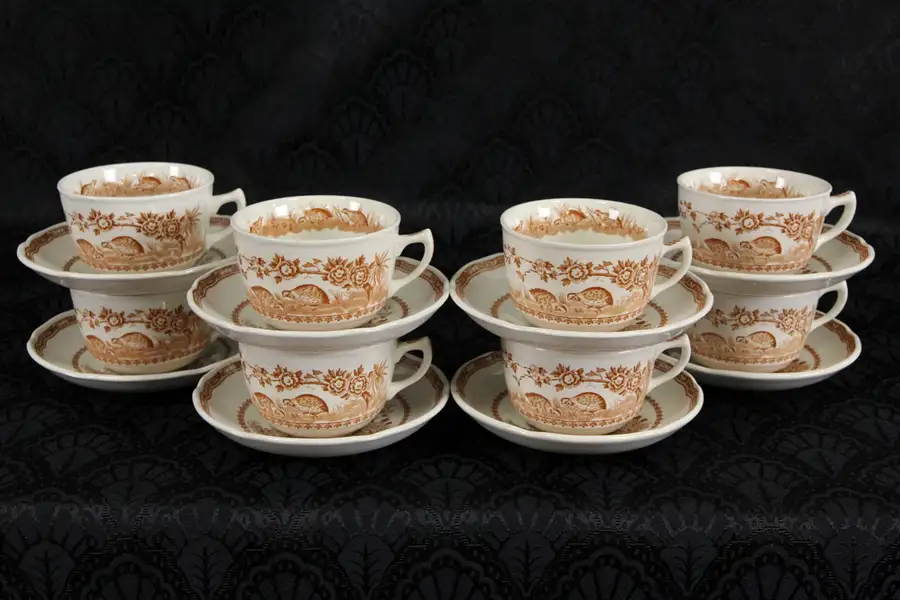 Main image of Furnivals Brown Quail Set of 8 Cups and Saucers