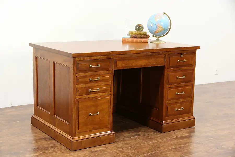 Main image of Library or Office Desk, 1910 Paneled Birch Antique, File Drawer