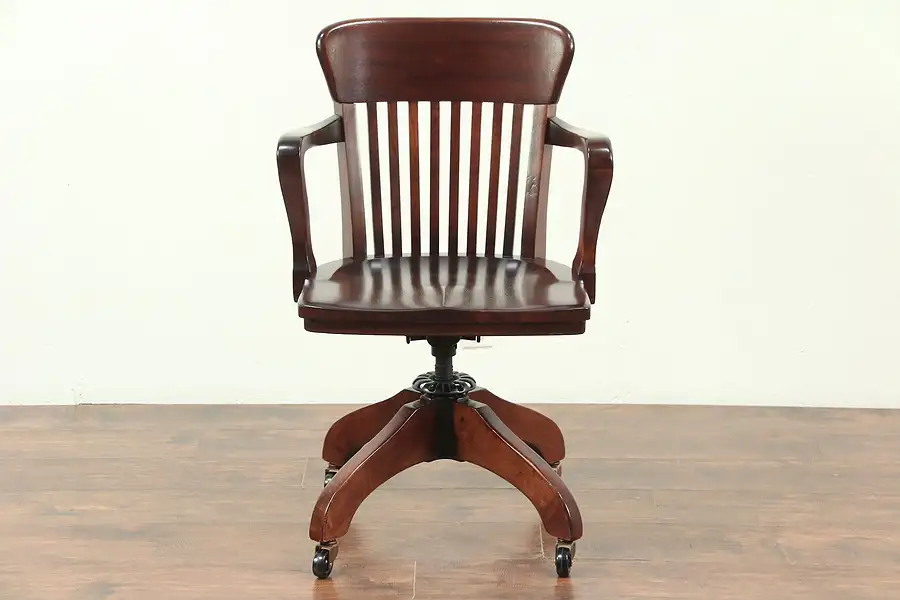 Main image of Mahogany Antique 1920's Swivel Adjustable Desk Chair