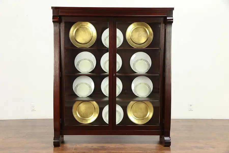 Main image of Empire Antique Mahogany Bookcase China Cabinet, Wavy Glass