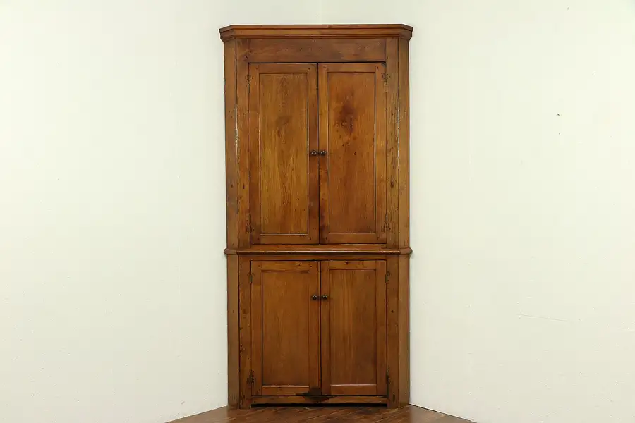 Main image of Walnut Cupboard Primitive Ohio Antique 1840 Corner Cabinet