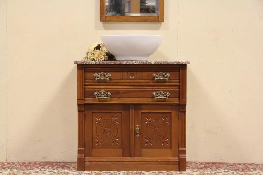 Main image of Eastlake Marble Top Cherry Chest or Commode, Vessel Sink Vanity