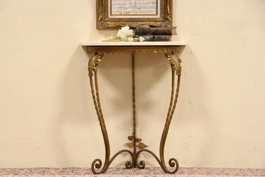 Main image of Wrought Iron Demilune Hall Console Table, Onyx Top