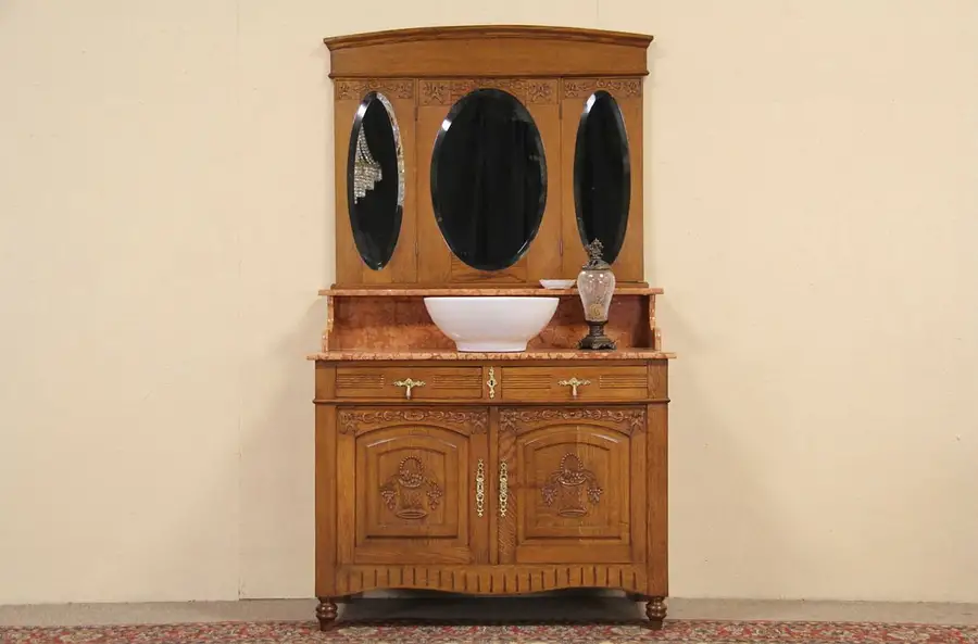 Main image of Marble Top 1895 Antique Dresser, Bar, Server or Vessel Sink Vanity