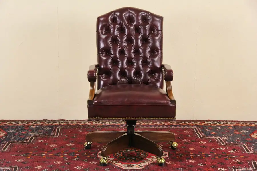 Main image of Harden Cherry & Leather Vintage Desk or Conference Swivel Chair 1