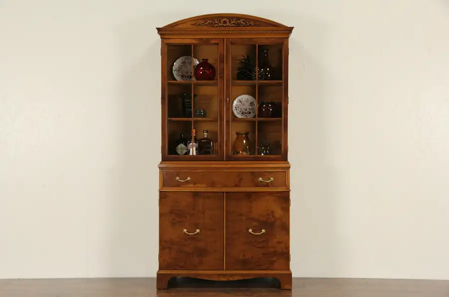 Main image of Satinwood 1930's Vintage Bowfront China Cabinet or Bookcase