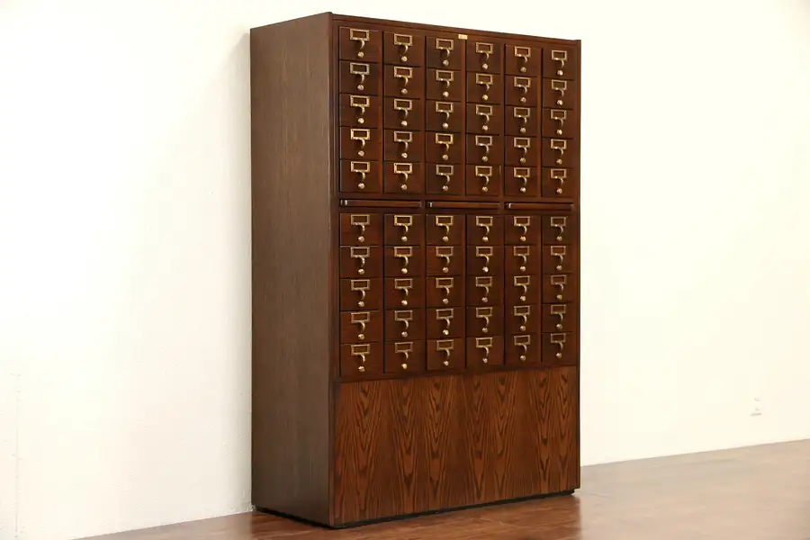 Main image of Oak 1976 Vintage Signed 60 Drawer 3x5 Library Card File