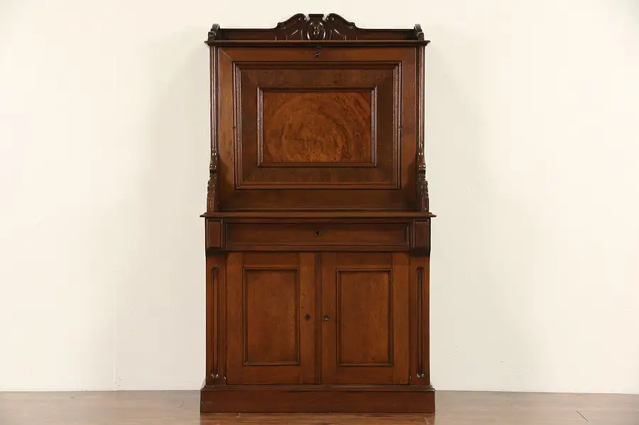 Main image of Victorian 1860's Antique Walnut & Burl Secretary Desk