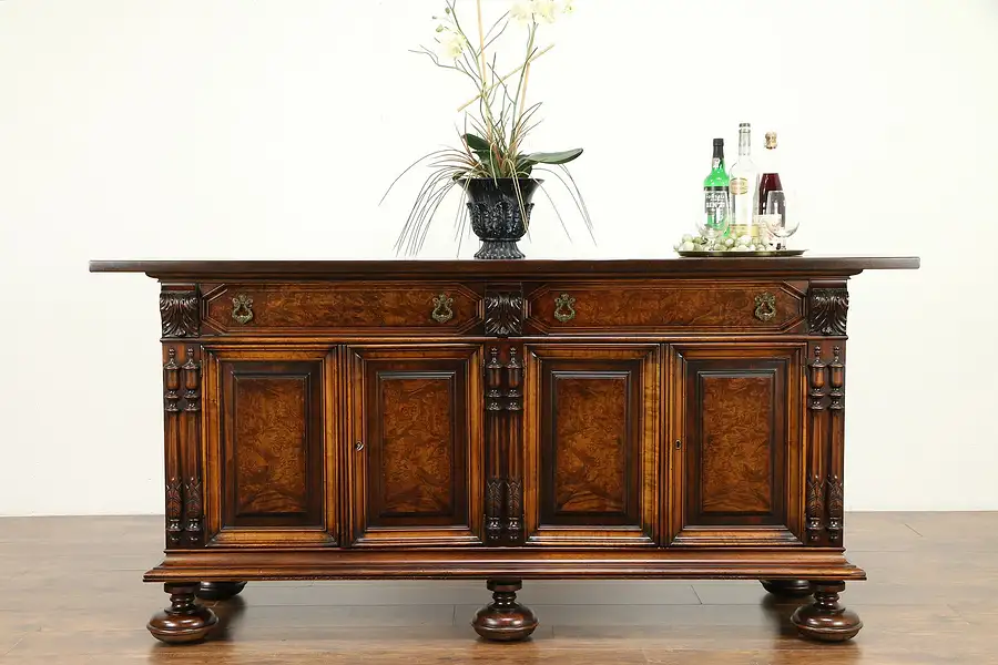 Main image of Renaissance Antique Carved Walnut Sideboard, Server or Buffet, Colby