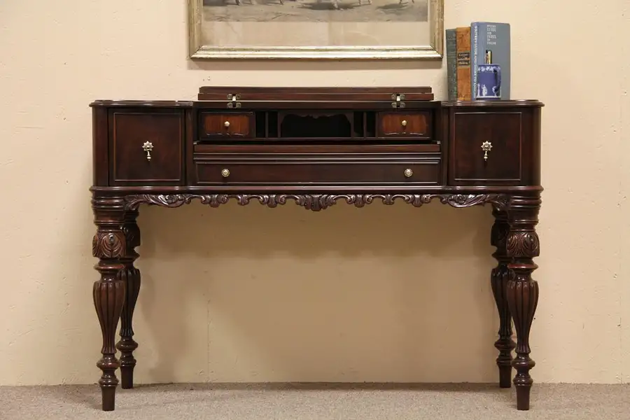 Main image of Carved Antique 1920's Hekman Spinet Desk