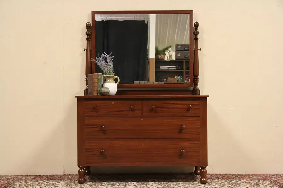 Main image of Cowan 1900 Antique Mahogany Chest or Dresser, Swivel Mirror