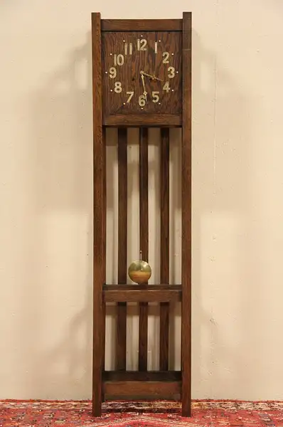 Main image of Arts & Crafts Mission Oak Tall Case 1910 Antique Grandfather Clock