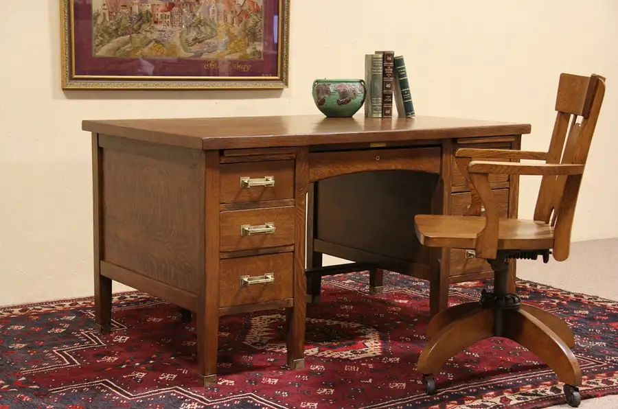 Main image of Arts & Crafts 1915 Mission Oak signed Globe Wernicke Desk