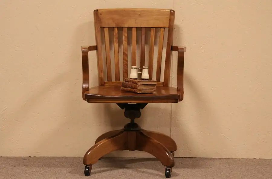 Main image of Swivel 1930's Maple Antique Desk Armchair