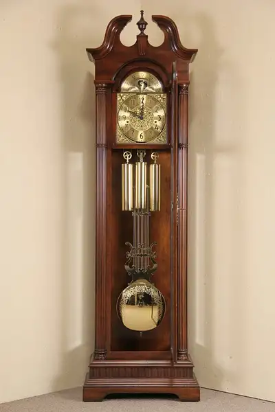 Main image of Sligh Cherry Vintage Grandfather or Tall Case Clock, Westminster Chime