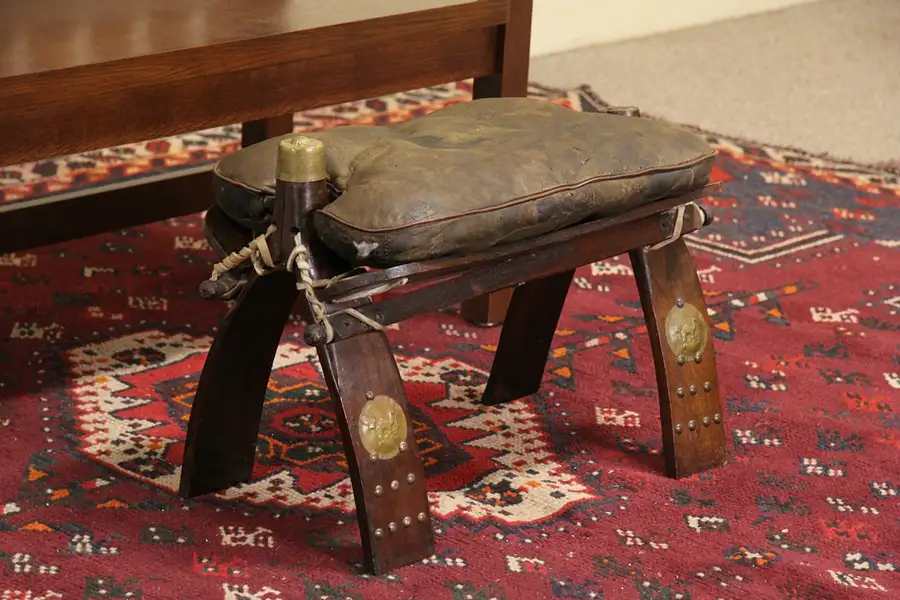 Main image of Camel Saddle Stool, Leather Cushion & Brass Mounts