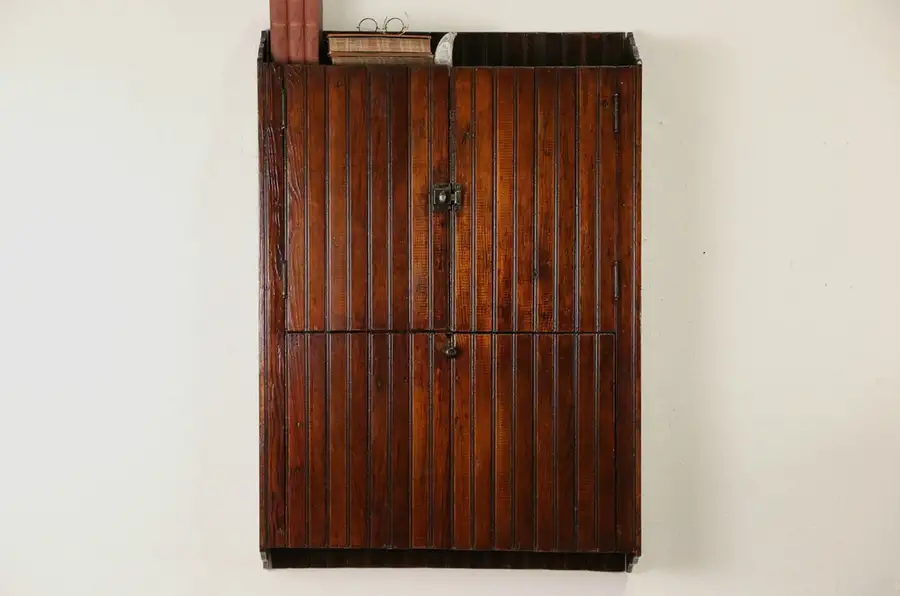 Main image of Primitive Wainscoting 1900 Antique Hanging Cupboard or Wall Mount Desk