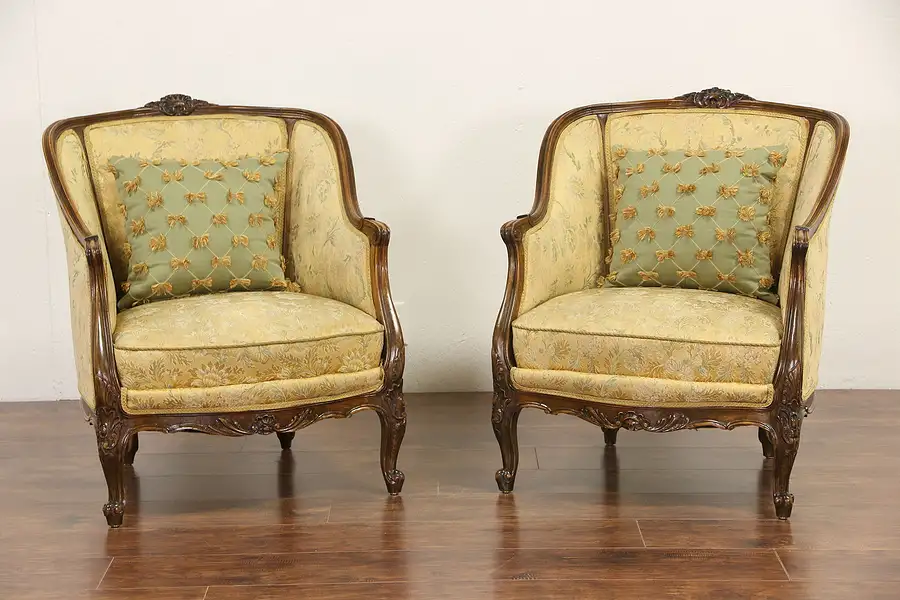 Main image of Pair French 1920's Antique Carved Chairs or Bergeres