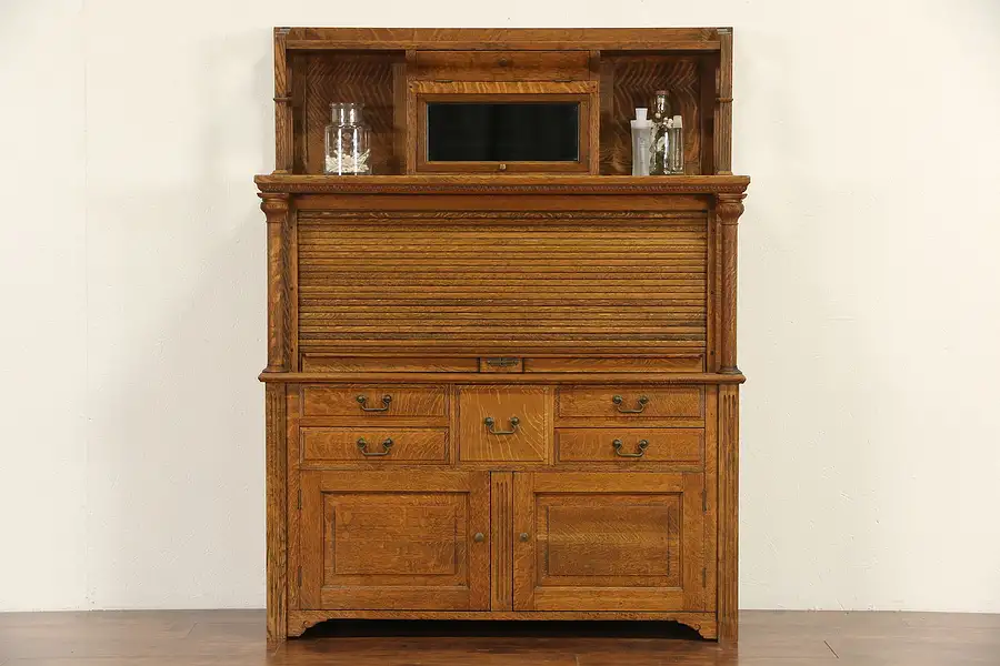 Main image of Oak Dentist 1900 Antique Dental Cabinet, Roll Top, Original Hardware