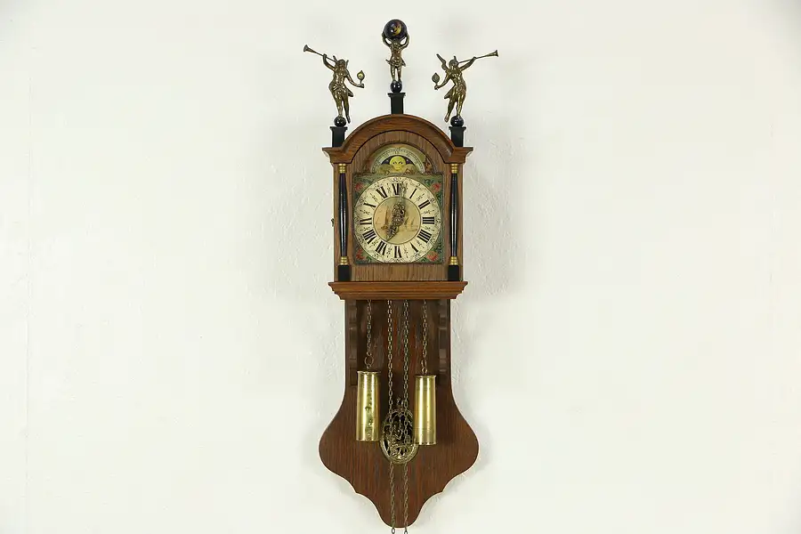 Main image of Dutch Vintage Wall Clock, Angels & Atlas Holding the World, Signed Wuba