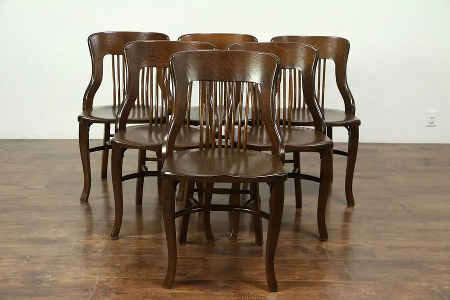 Main image of Set of 6 Antique Quarter Sawn Oak Dining Chairs Heywood Wakefield Chicago
