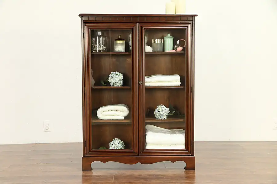 Main image of Traditional Antique Bookcase or Bathroom Cabinet, 2 Glass Doors