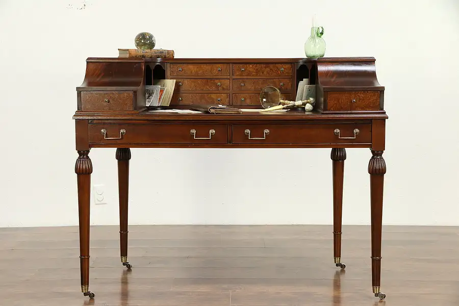 Main image of Carlton House Vintage Flame Mahogany Library Desk, Signed Colonial