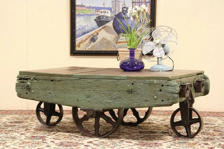 Main image of Railroad Industrial Cart Coffee or Cocktail Table