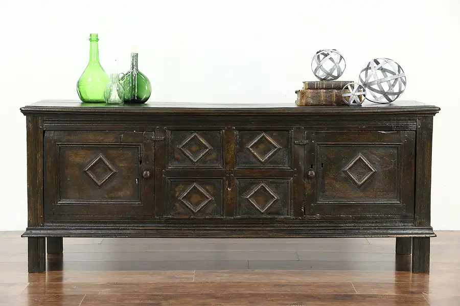 Main image of Oak late 1700's Antique Carved Low Cabinet Console from Wales
