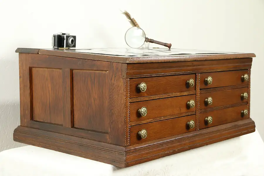 Main image of Victorian Antique Oak Spool Cabinet Jewelry or Collector Chest