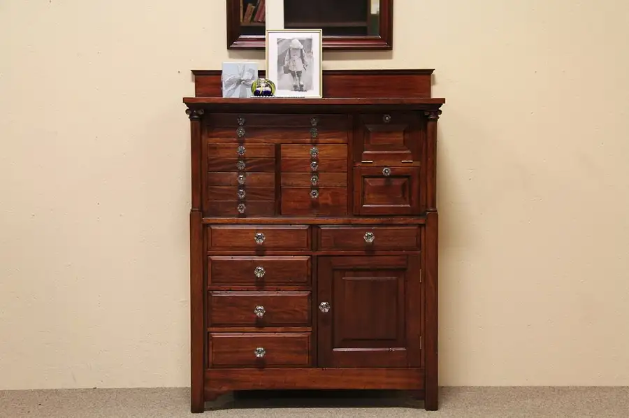 Main image of Antique Mahogany Dental Cabinet, 17 Drawers