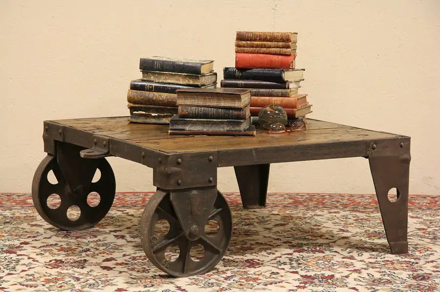 Main image of Antique Industrial 2 Wheel Cart or Coffee Table