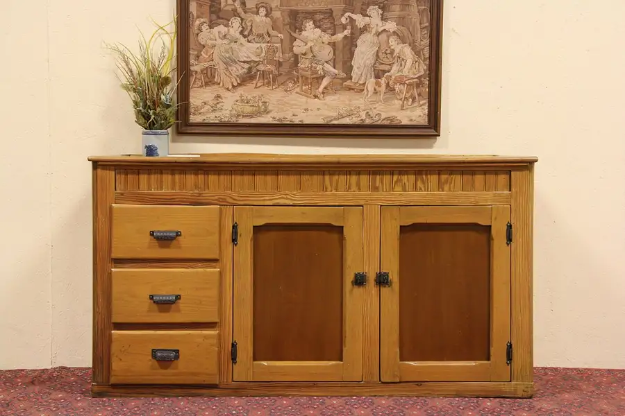 Main image of Country Pine Wainscoting 1890 Dry Sink, Bar Cabinet