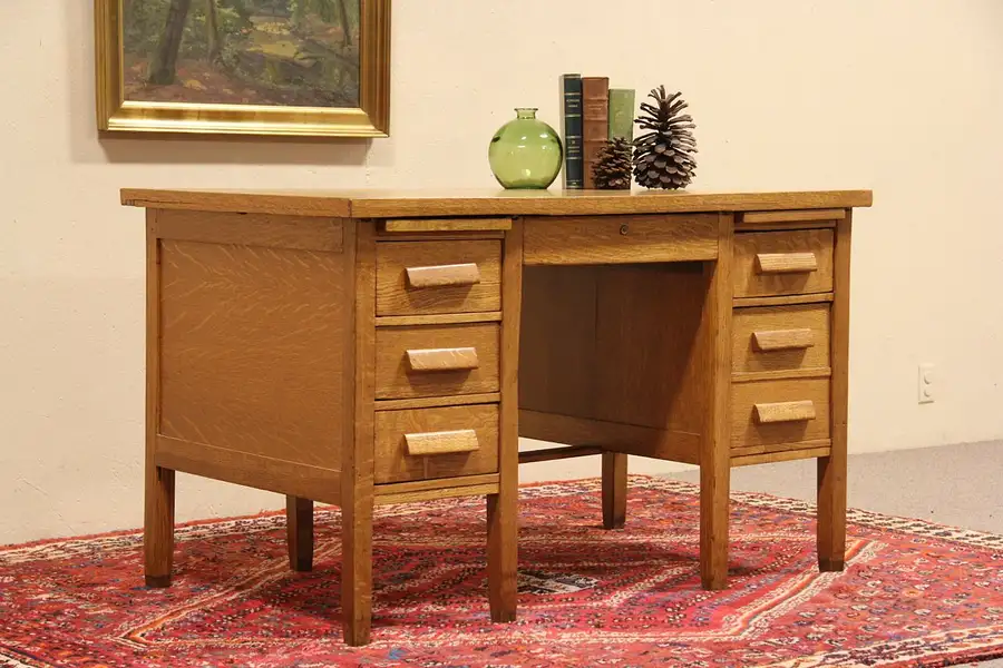 Main image of Arts & Crafts Mission Oak 1915 Antique Teacher Desk