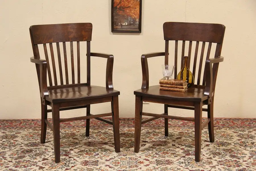 Main image of Pair of Arts & Crafts 1900 Antique Oak Armchairs