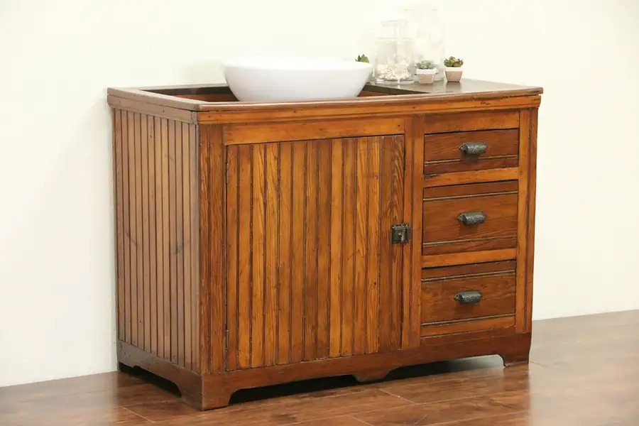 Main image of Country Pine Pantry 1890's Antique Dry Sink, Wainscoting