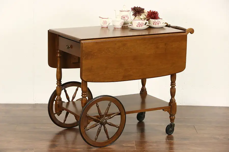 Main image of Ethan Allen Signed Vintage Maple Tea or Dessert Cart, Beverage Trolley