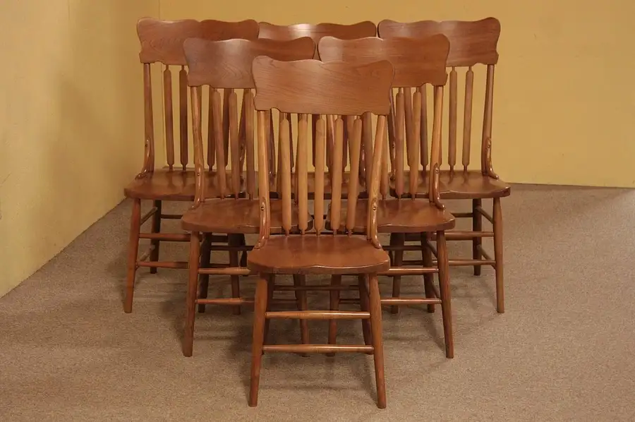 Main image of Set of 6 Country Maple Antique Dining Chairs
