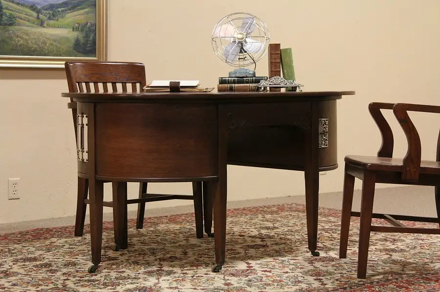 Main image of Oval Oak 1890 Antique Partner Desk