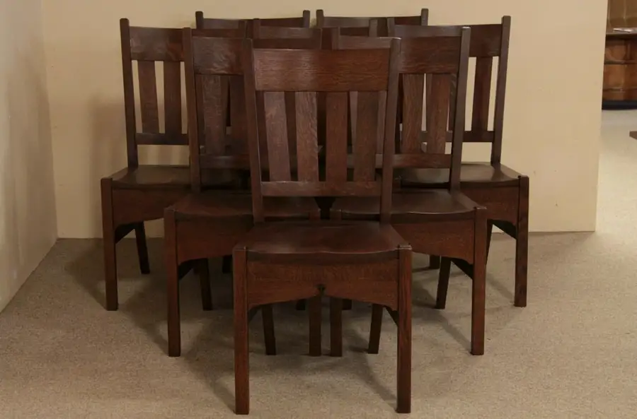 Main image of Set 8 Arts & Crafts Mission Oak Antique Dining Chair