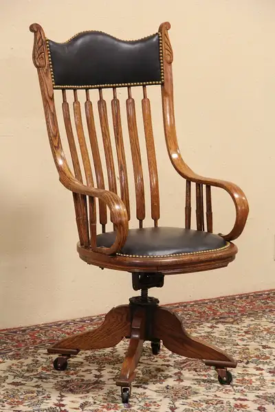 Main image of Oak Antique Johnson Chicago Pat. 1898 Swivel Desk Chair,