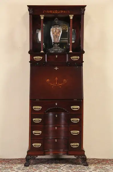Main image of Secretary Desk circa 1900 with Gallery, Mirror & Marquetry