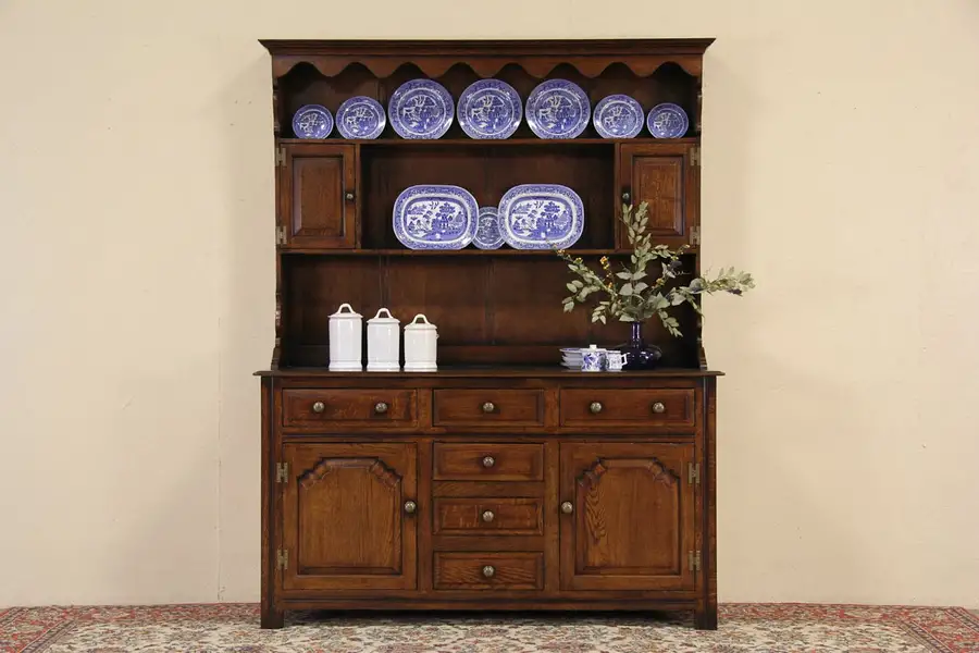 Main image of Welsh Dresser or English Pewter Cupboard, Vintage Hand Crafted Oak