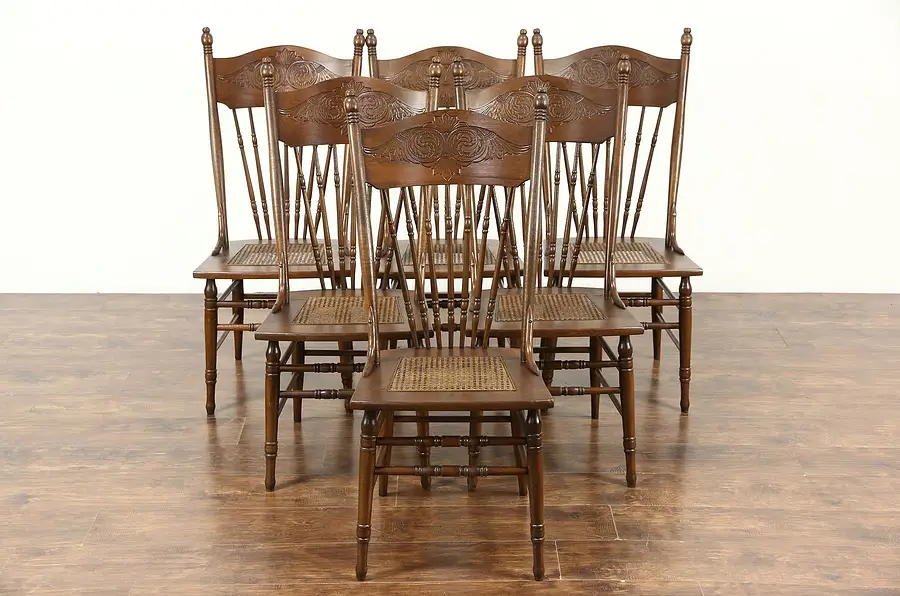 Main image of Set of 6 Victorian Antique 1900 Pressback Dining Chairs, Ash & Maple