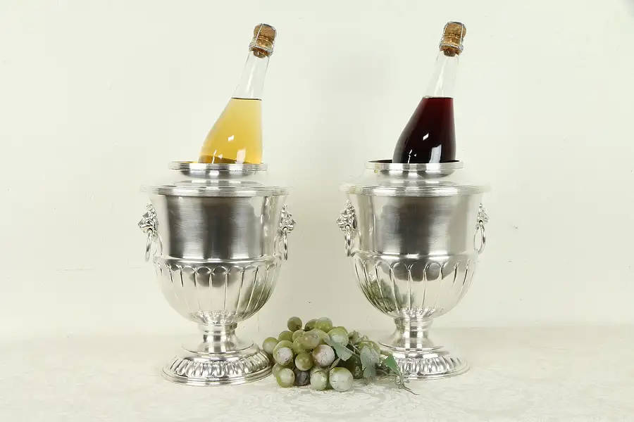 Main image of Pair Silverplate English Vintage Champagne Buckets or Wine Coolers