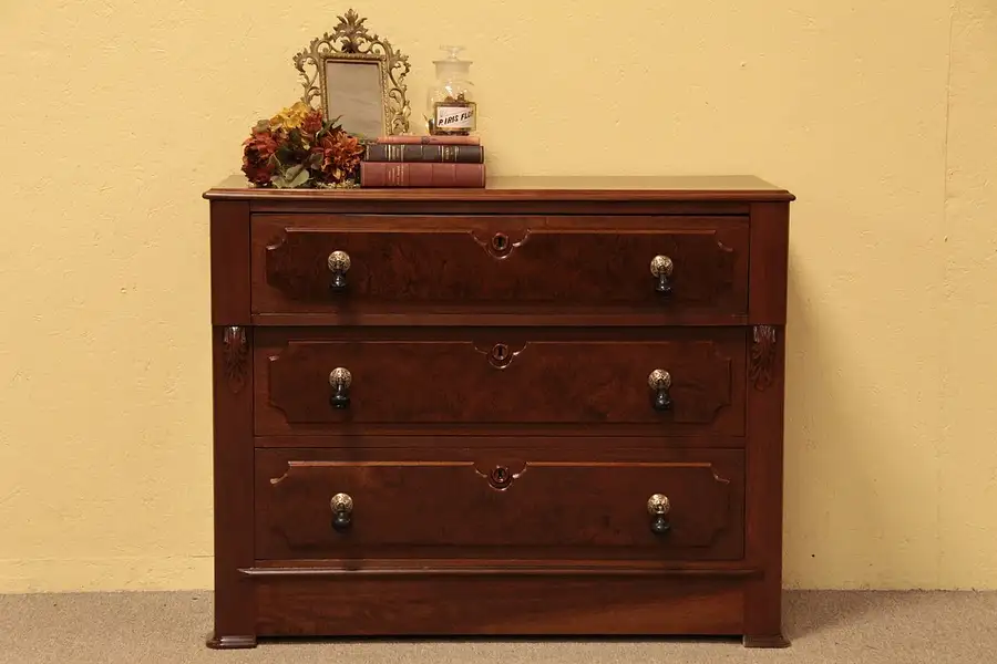 Main image of Victorian Walnut & Burl Chest or Dresser