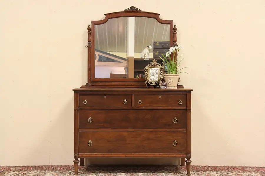 Main image of Walnut Antique Dresser Circa 1920