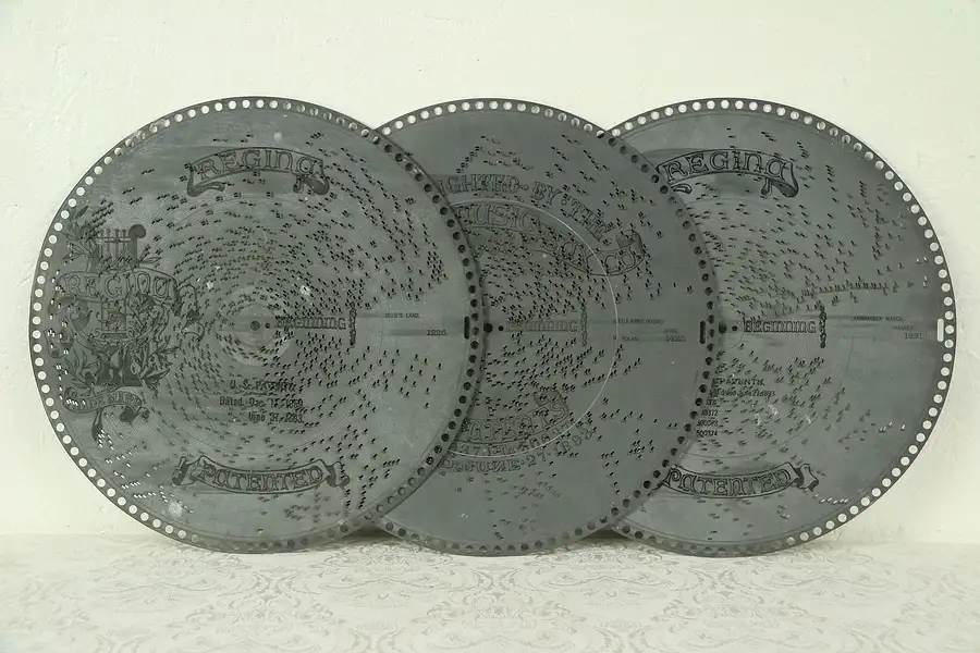 Main image of Three Antique 15 1/2" Regina Music Box Discs